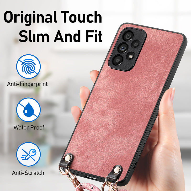 Load image into Gallery viewer, [With Long Lanyard] Samsung Galaxy A56 - Vegan Leather Shockproof Phone Case
