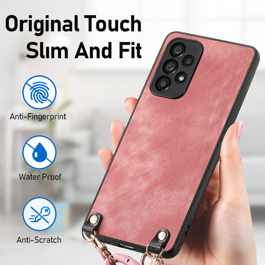 [With Long Lanyard] Samsung Galaxy A56 - Vegan Leather Shockproof Phone Case