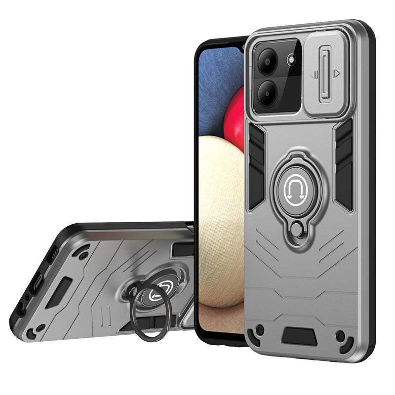 Load image into Gallery viewer, [Built-in Ring Bracket][With Slide Lens Cover] ZTE Blade A54 Mecha-style Anti-slip Protective Hard Heavy Duty Series Case
