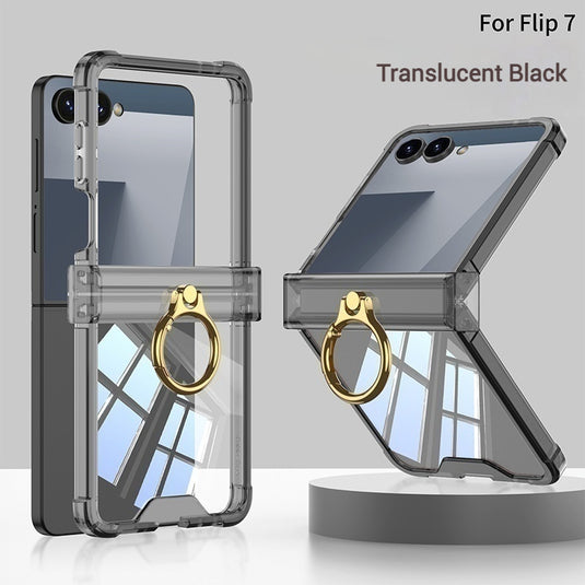 Samsung Galaxy Z Flip7 PC + TPU Full Covered Hinge Transparent Airbag Foldable Ring Case