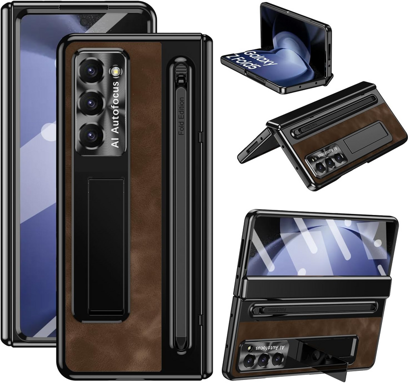 Load image into Gallery viewer, [Built-in Stand][Built in Screen Protector &amp; Lens] Samsung Galaxy Z Fold 6 - Full Covered Leather Hinge Sturdy Protective Shockproof Hard-shell Case
