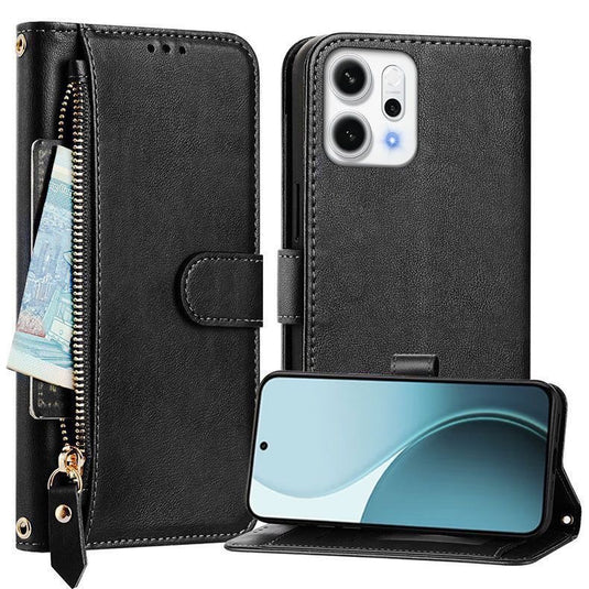 [With Card Slot] OPPO Reno14 & Pro - PU Leather Full-Body Flip Zipper Wallet Case