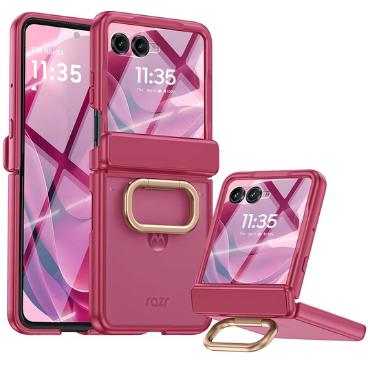 [Built-in Ring Stand] Motorola Moto Razr 60 / 60 Ultra All-in-One Magnetic Hinge Case with Screen Protector