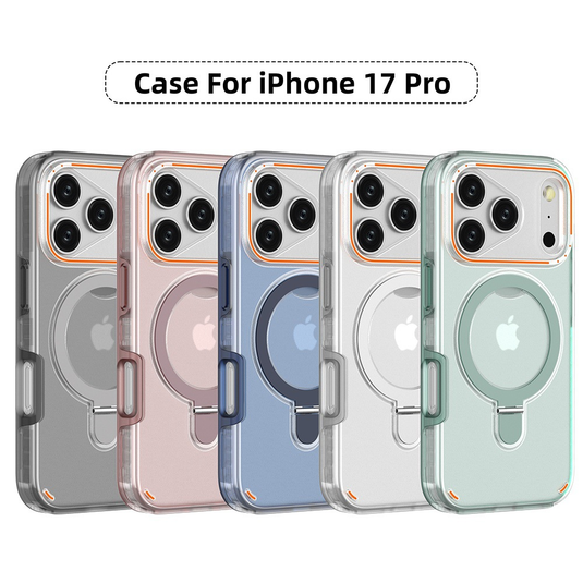 [Built-in Metal Ring Stand][Magsafe Compatible] Apple iPhone 17/Air/Pro/Pro Max Transparent Full-Body Shockproof Phone Case