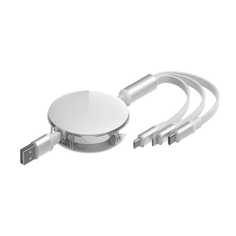 Load image into Gallery viewer, iQuick 3 in 1 Retractable Fast Charge &amp; Data Sync Cable IQTC2301 1.2m - White
