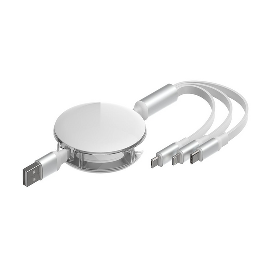 iQuick 3 in 1 Retractable Fast Charge & Data Sync Cable IQTC2301 1.2m - White
