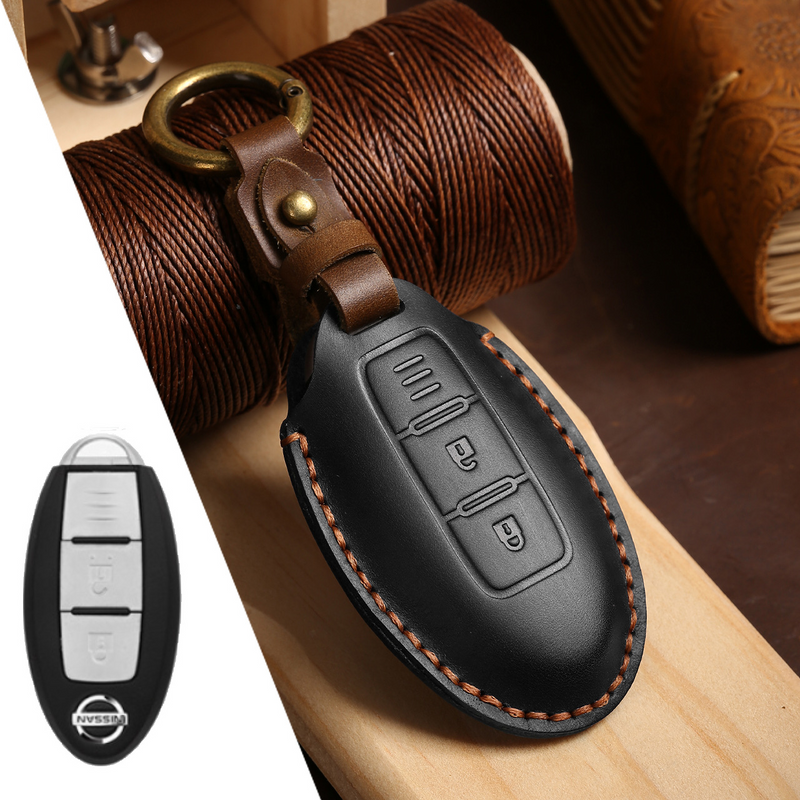 Load image into Gallery viewer, Nissan Handcrafted Genuine Leather Car Key Fob Case Cover For Pathfinder, Murano, Micra, Altima, Sentra,  Note, Juke, Armada, Qashqai
