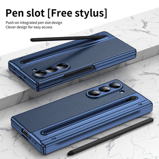 [Built-in Card Slot] Samsung Galaxy Z Fold7 Folding Electroplated PU Leather Case with Tempered Glass Screen Protector