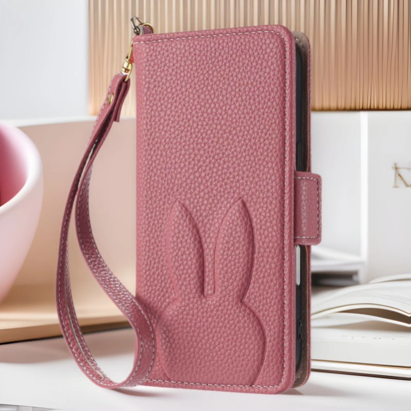 Load image into Gallery viewer, [With Card Slot][With Hand Lanyard] Apple iPhone 16/Pro/Pro Max/Plus/E Rabbit Embossed PU Leather Flip Cover Case
