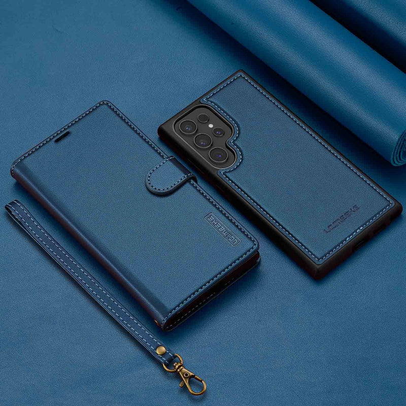 Load image into Gallery viewer, [2-in-1 Detachable][With Card Slot] Samsung Galaxy S23/Ultra/Plus/FE - Magnetic Detachable Flip Leather Essentials Series Case With Lanyard
