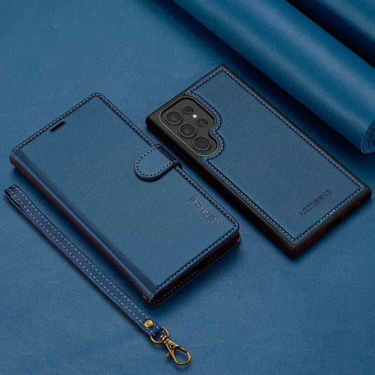 [2-in-1 Detachable][With Card Slot] Samsung Galaxy S23/Ultra/Plus/FE - Magnetic Detachable Flip Leather Essentials Series Case With Lanyard