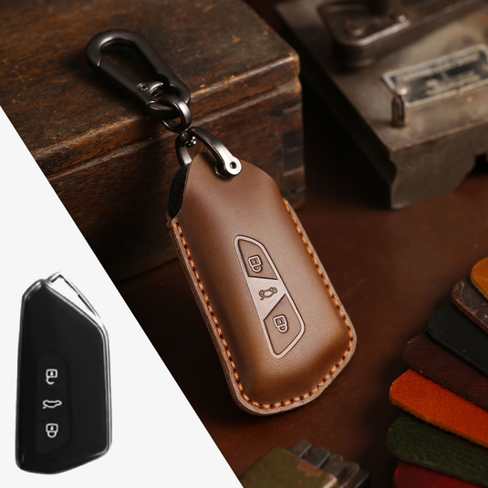 Volkswagen Handcrafted Genuine Leather Car Key Fob Case Cover Forc,  ID.3, ID.4, Skoda Octavia, SEAT Leon MK4, Cupra Formentor
