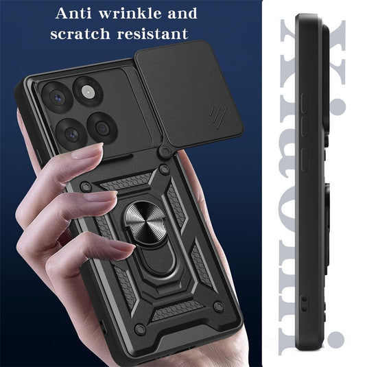 [Built-in Ring Bracket][Slide Lens Cover] Motorola Moto Edge 60 Fusion - Shield Shockproof Rugged Heavy Duty Case