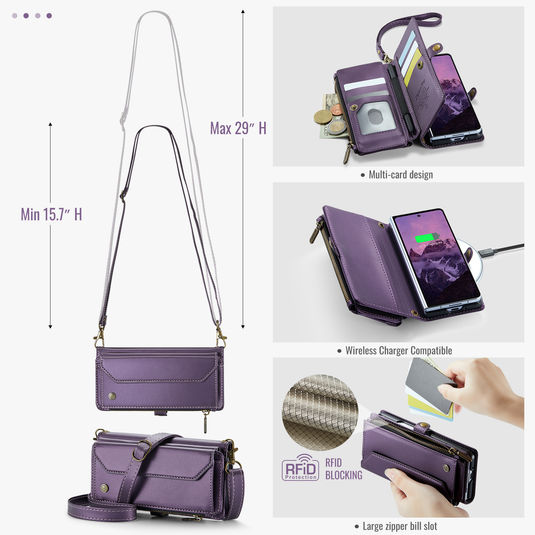 Samsung Galaxy Z Fold7  (SM-F966) - Zipper Style Crossbody PU Leather Wallet Series Stand Case With Lanyard