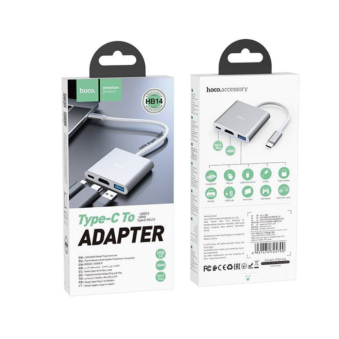[HB14] HOCO 3 in 1 USB-C Type C USB 3.0 HUB HDMI PD Adapter Converter Splitter