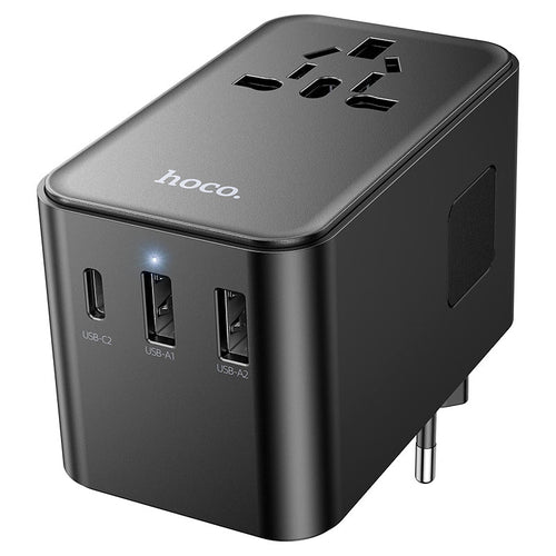 [AC18] HOCO Universal 4 Ports PD 35W Conversion charger with dual USB-A ports, AC socket and built-in Type-C cable Converter Wall Charger International Travelling Adapter - Polar Tech Australia