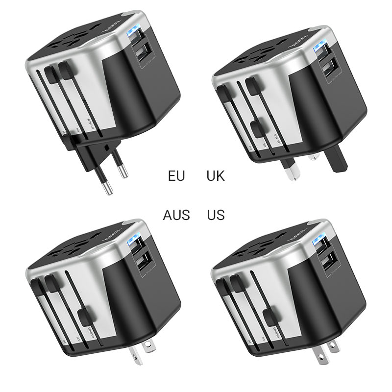 Load image into Gallery viewer, [AC5] HOCO Universal Dual Port USB Charging Converter Wall Charger International Travelling Adapter - Polar Tech Australia
