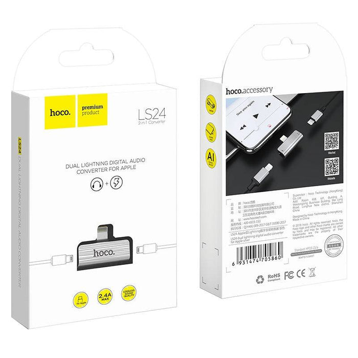 HOCO Dual lightning Audio & Charging Converter Splitter Adapter (LS24)