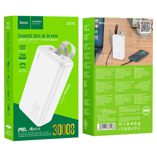 [J87B][30000mAh] HOCO PD 20W QC 3.0 Fast Charging Power Bank - Polar Tech Australia