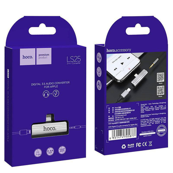 HOCO Lightning to Digital 3.5mm Audio Converter & Charging Lightning Splitter (LS25)
