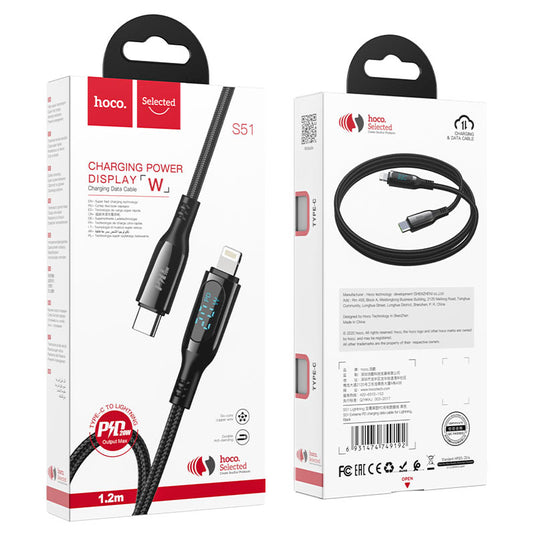 [S51][Type-C To Lightning][LED Display] HOCO Extreme Explorer 20W Super Fast PD Charging Data Sync USB Cable For Apple Device - Polar Tech Australia