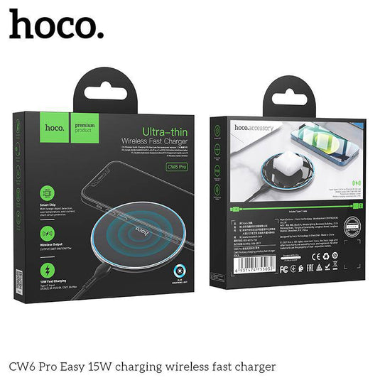 [CW6 Pro] HOCO Ultra-Thin Easy Pro 15W Fast Wireless Charger Charging Pad