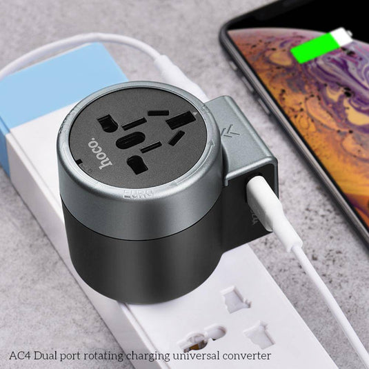 [AC5] HOCO Universal Dual Port USB Charging Converter Wall Charger International Travelling Adapter - Polar Tech Australia