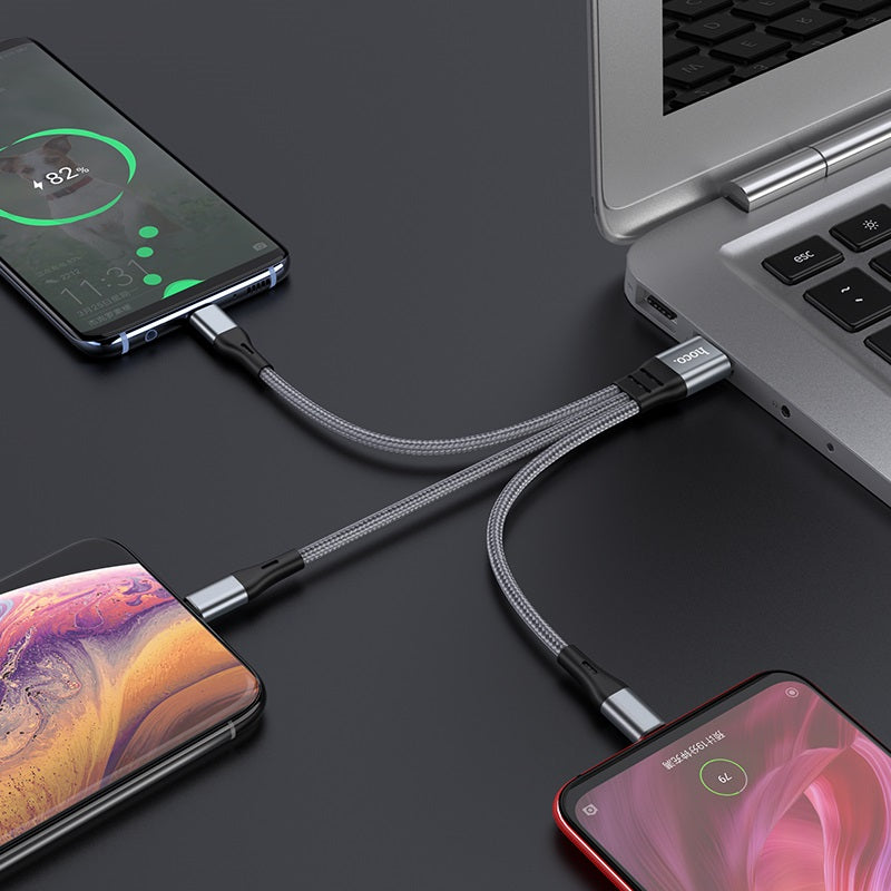 Load image into Gallery viewer, [X47][3 in 1][25CM Short][Heavy Duty] HOCO Universal Traveling Fast Charging Data Sync USB Cable For USB-C / Lightning / Micro Phone &amp; Tablet Device - Polar Tech Australia
