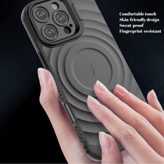 iPhone 16/Plus/Pro/Pro Max MagSafe TPU Case with Camera Stand, Shockproof & Anti-Fingerprint Design