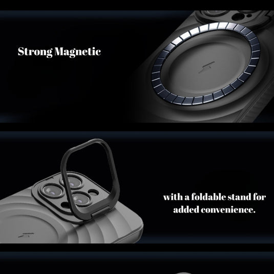 iPhone 16/Plus/Pro/Pro Max MagSafe TPU Case with Camera Stand, Shockproof & Anti-Fingerprint Design
