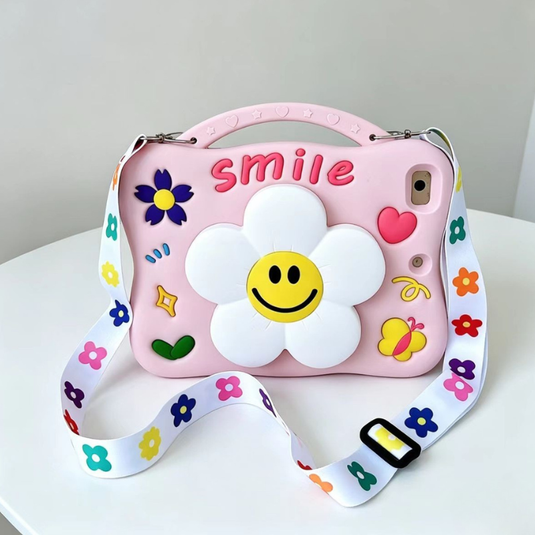 [With Pen Slot][Shoulder Strap] Apple iPad 5/6 9.7'' 5/6th Gen (2017/2018) Flower Silicone Full-Protection Shockproof Stand Case - i-Station Mobile Phone & Electronic Device Repair and Accessories