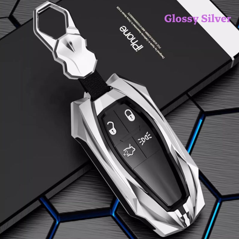 Load image into Gallery viewer, Shockproof Zinc Alloy &amp; Silicone Key Fob Case with Lock Buckle for Maserati Levante, MC20, Ghibli, Quattroporte 2014-2022 – Premium Protection Cover
