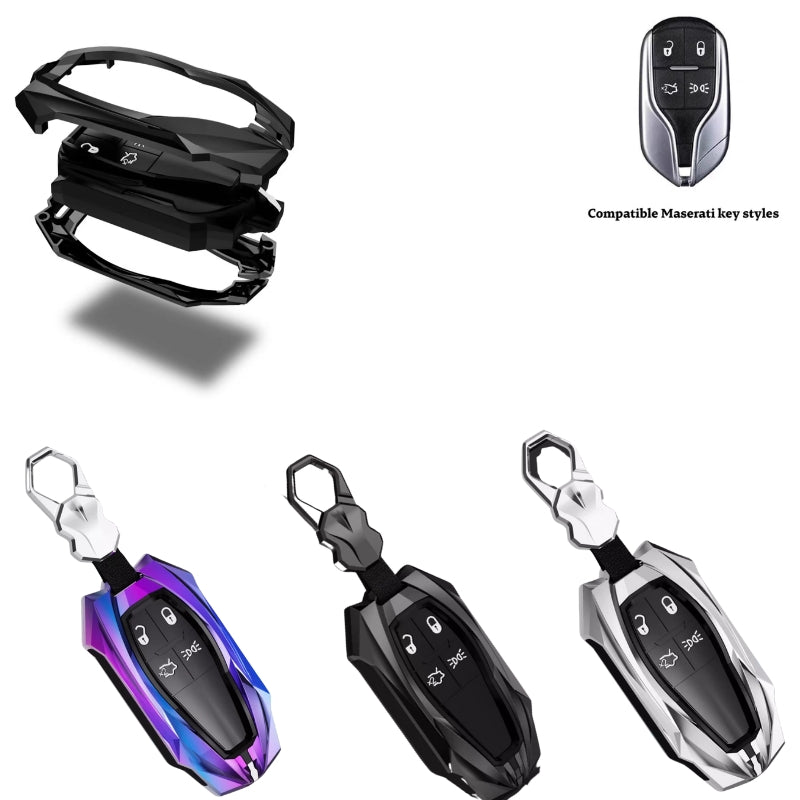 Load image into Gallery viewer, Shockproof Zinc Alloy &amp; Silicone Key Fob Case with Lock Buckle for Maserati Levante, MC20, Ghibli, Quattroporte 2014-2022 – Premium Protection Cover
