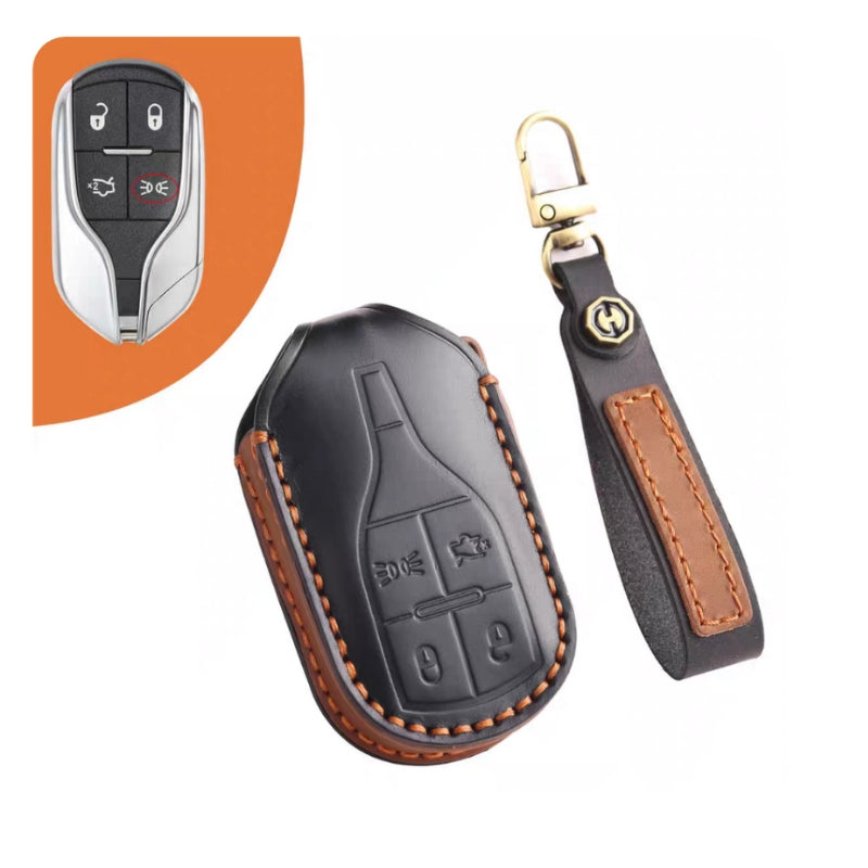 Load image into Gallery viewer, Luxury Genuine Leather Key Fob Case for Maserati Levante, MC20, Ghibli, Quattroporte 2014-2022 – Shockproof, Handcrafted &amp; Gift-Ready
