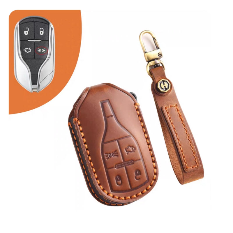 Load image into Gallery viewer, Luxury Genuine Leather Key Fob Case for Maserati Levante, MC20, Ghibli, Quattroporte 2014-2022 – Shockproof, Handcrafted &amp; Gift-Ready
