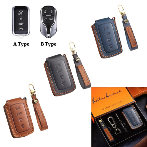Luxury Genuine Leather Key Fob Case for Maserati Levante, MC20, Ghibli, Quattroporte 2014-2022 – Shockproof, Handcrafted & Gift-Ready