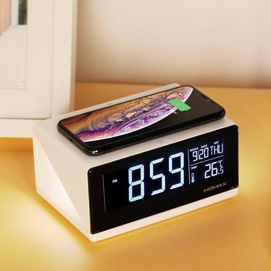 Momax QClock 10W Digita Alarm Clock Built-in Wireless Charger - Polar Tech Australia