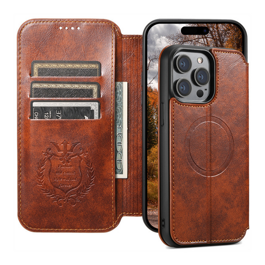 [With Card Slot][Magsafe Compatible] Apple iPhone 15/Plus/Pro/Max - Business Drop Proof PU Leather Flip Wallet Series Stand Case