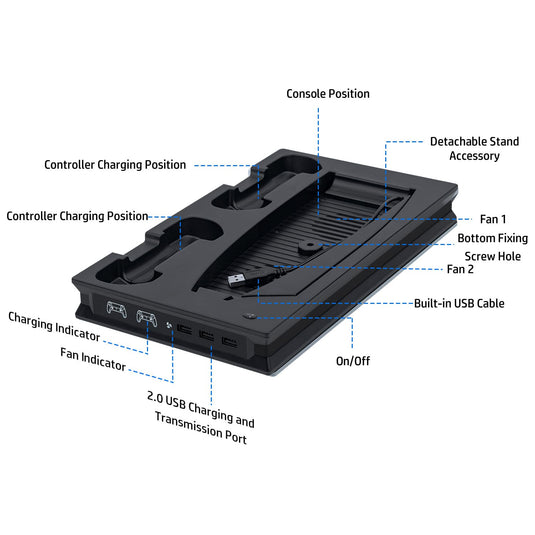 PS5 UHD/Digitial Edition Multifunctional LED Cooling Stand with Dual Controller Charging - Polar Tech Australia