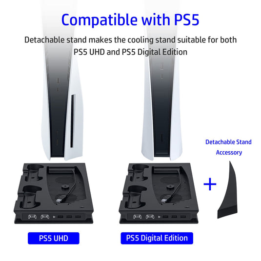 PS5 UHD/Digitial Edition Multifunctional LED Cooling Stand with Dual Controller Charging - Polar Tech Australia