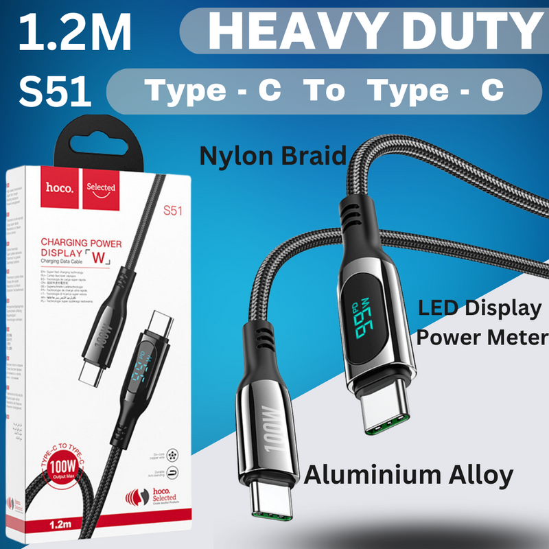 Load image into Gallery viewer, [S51][Type-C To Type-C][LED Display] HOCO Extreme Explorer 100W Super Fast PD Charging Data Sync USB Cable - Polar Tech Australia
