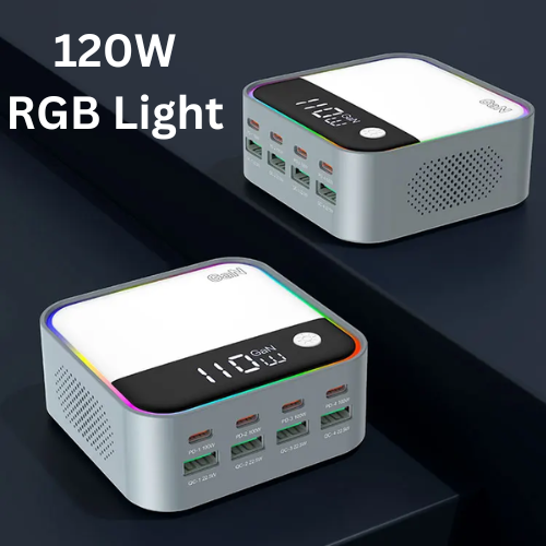 Load image into Gallery viewer, [120W GaN][RGB Light] Universal Phone Tablet Laptop MacBook PD+QC 8 Ports USB Type-C Wall Charger Desktop Home Office Charging Station Power Adapter (AU Plug) - Polar Tech Australia
