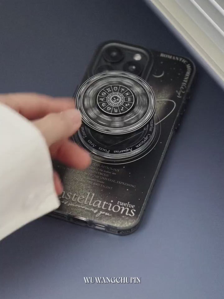 Load video: [With Spin Pop Socket] Apple iPhone 16/15/14 - Space Compass Galaxy Style Unzip TPU Protection Case