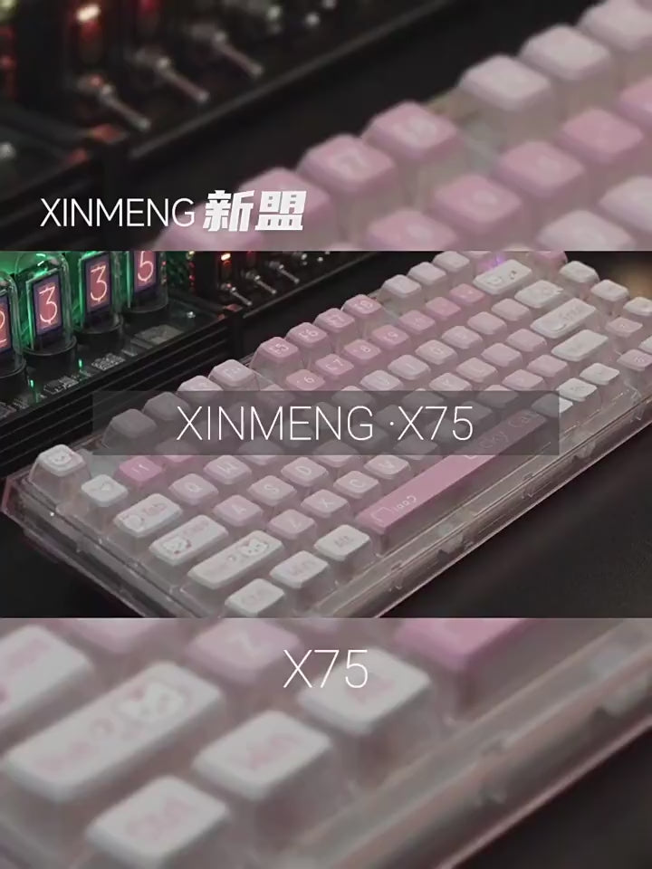 Load and play video in Gallery viewer, Xinmeng Triple-Mode Mechanical Keyboard – 82-Key Compact Layout, Crystal Transparent Keycaps, Linear White Jade / Ice Salt Switches, RGB Backlight, Wired / Bluetooth / 2.4G Wireless X75
