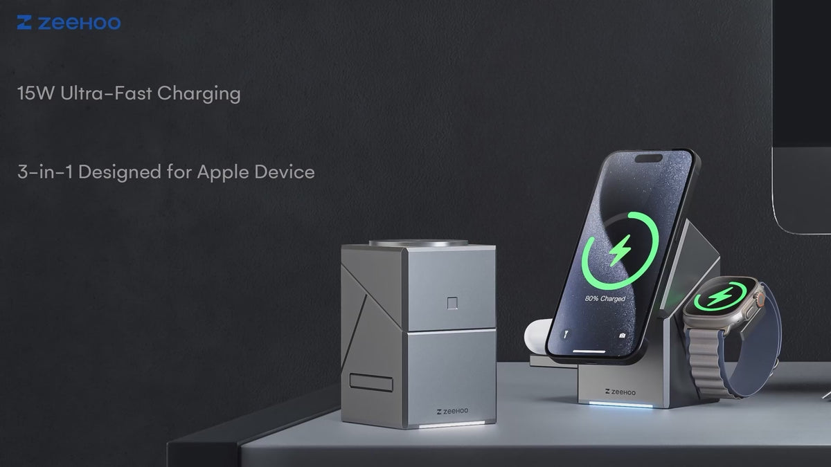 3 in 1 Wireless Charging Station for Apple MagSafe Charger Stand, Qi2 Wireless Charger,15W Magnetic Charger Dock for iPhone 16,15,14,13,12, for Apple Watch,AirPods