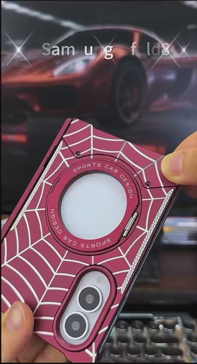Load and play video in Gallery viewer, Samsung Galaxy Z Fold8 (SM-F971) Frameless Mecha Metal Spiderman Rotating Magnetic Stand Case
