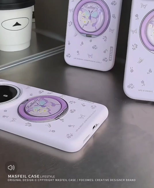 [Built-in Stand] Apple iPhone 17/Air/Pro/Max - Floral Butterfly Liquid Silicone Shockproof Phone Case