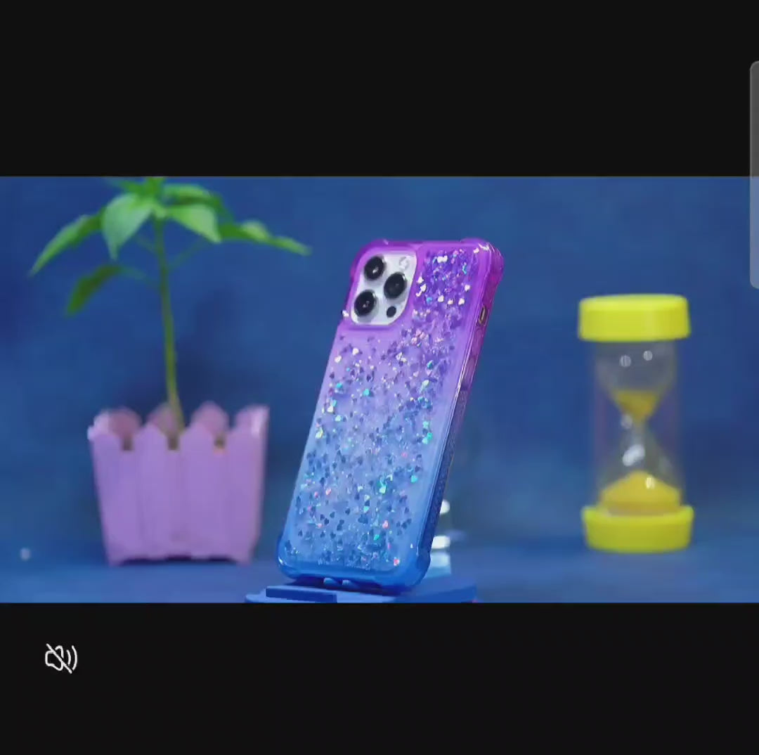 Load video: Apple iPhone 15/Plus/Pro/Pro Max Glitter Bling Floating Liquid Shockproof Silicone BlingBling Series Case