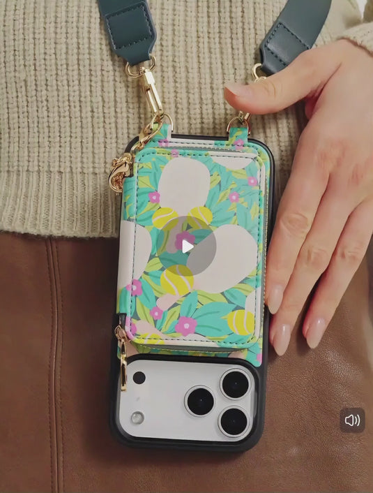 [With Card Slot] Apple iPhone 15/Plus/Pro/Pro Max - Custype Floral Protective Wallet Case with Chain