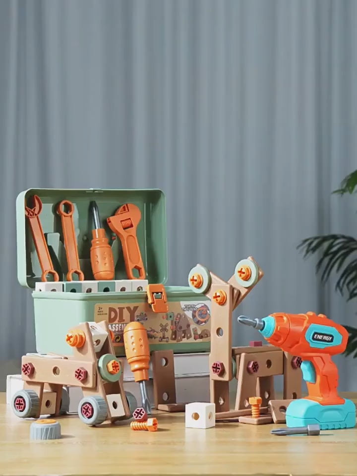 Load and play video in Gallery viewer, Kids DIY Assembly Construction Tool Set – Creative Building &amp; Parent-Child Interactive Learning Toy
